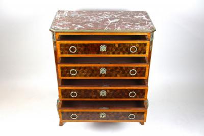 19th Century Marquetry Chest Of Drawers Transitional Style France ca 1870