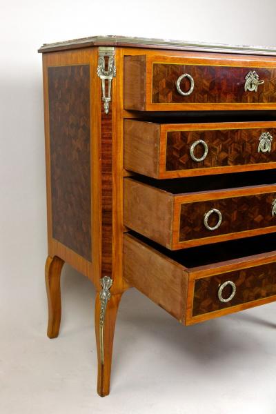 19th Century Marquetry Chest Of Drawers Transitional Style France ca 1870