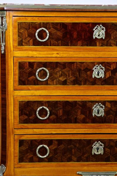 19th Century Marquetry Chest Of Drawers Transitional Style France ca 1870