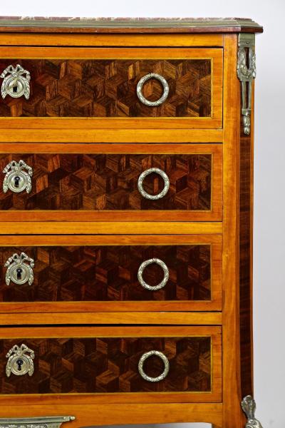 19th Century Marquetry Chest Of Drawers Transitional Style France ca 1870