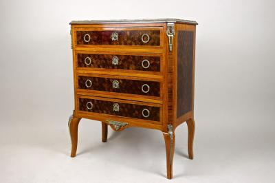 19th Century Marquetry Chest Of Drawers Transitional Style France ca 1870