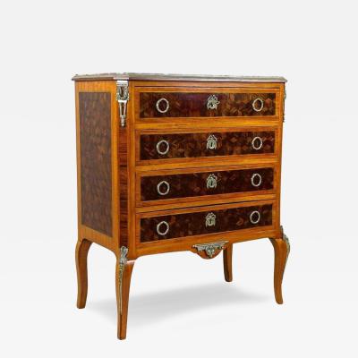 19th Century Marquetry Chest Of Drawers Transitional Style France ca 1870