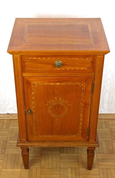 19th Century Marquetry Side Table Pillar Cabinet Cherrywood Austria ca 1800