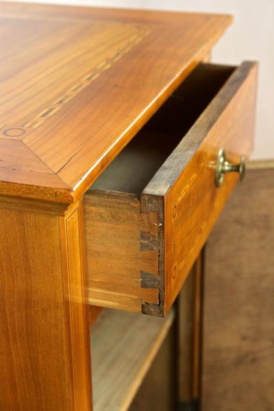 19th Century Marquetry Side Table Pillar Cabinet Cherrywood Austria ca 1800