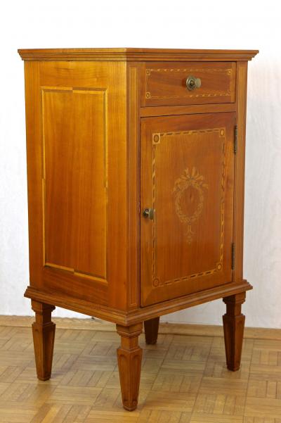 19th Century Marquetry Side Table Pillar Cabinet Cherrywood Austria ca 1800