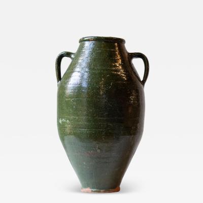 19th Century Mediterranean Olive Green Terracotta Jar with Double Handles