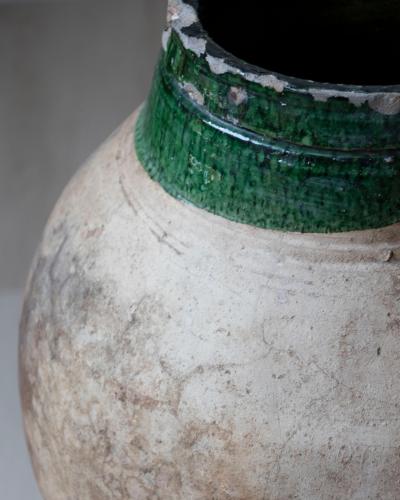 19th Century Mediterranean Terracotta Jar with Green Glazed Rim and Handles