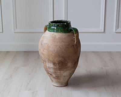 19th Century Mediterranean Terracotta Jar with Green Glazed Rim and Handles