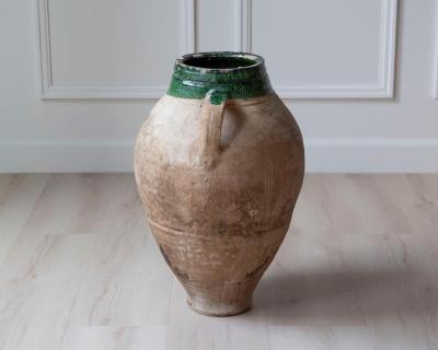 19th Century Mediterranean Terracotta Jar with Green Glazed Rim and Handles