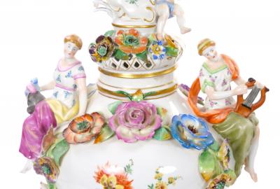 19th Century Meissen Rococo Style Flower Encrusted Covered Urns from Germany