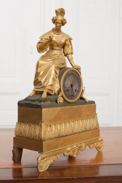19th Century Napoleon III Fire Gilt Bronze Figural Mantel Clock