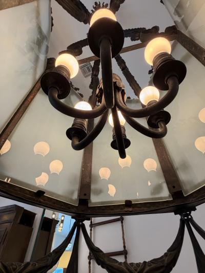 19th Century Napoleon III Iron and Tole Metal Lantern