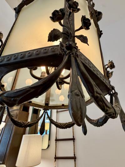 19th Century Napoleon III Iron and Tole Metal Lantern