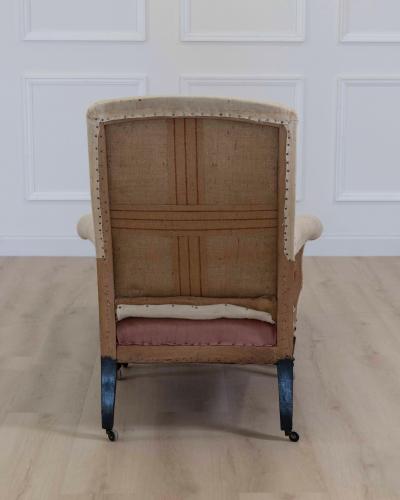 19th Century Napoleon III Square Back Armchair with Matching Footstool