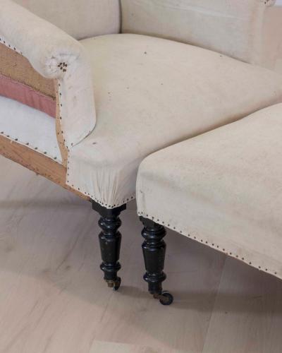 19th Century Napoleon III Square Back Armchair with Matching Footstool