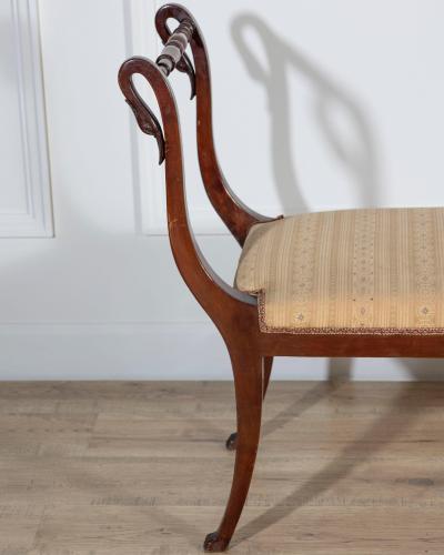 19th Century Neapolitan Empire Bench in Solid Mahogany with Swan Motifs