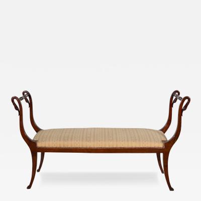 19th Century Neapolitan Empire Bench in Solid Mahogany with Swan Motifs