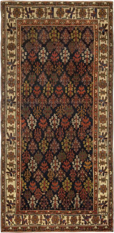 19th Century North West Persian Botanic Handwoven Wool Rug