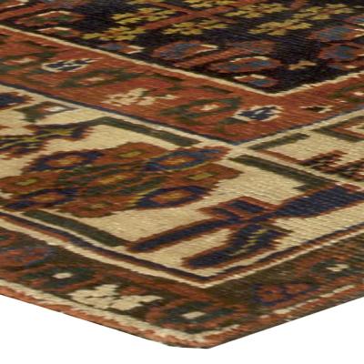 19th Century North West Persian Botanic Handwoven Wool Rug