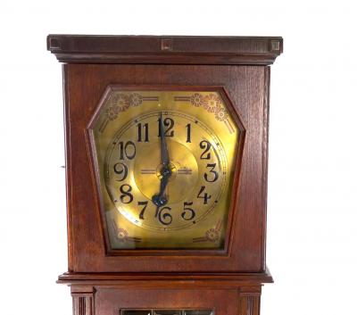 19th Century Oak Wood Frame Brass Face Tall Case Clock