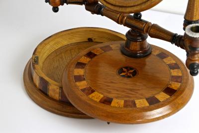 19th Century Oakwood Vanity Table With Candlesticks Micro Inlays AT ca 1890
