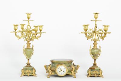 19th Century Onyx Gilt Three Piece Clock Garniture