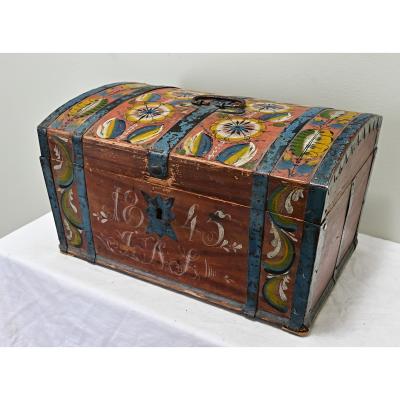 19th Century Painted Pine Marriage Trunk