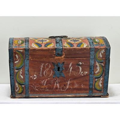 19th Century Painted Pine Marriage Trunk