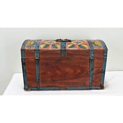 19th Century Painted Pine Marriage Trunk