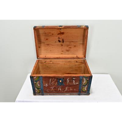 19th Century Painted Pine Marriage Trunk