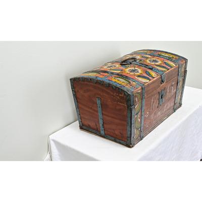 19th Century Painted Pine Marriage Trunk