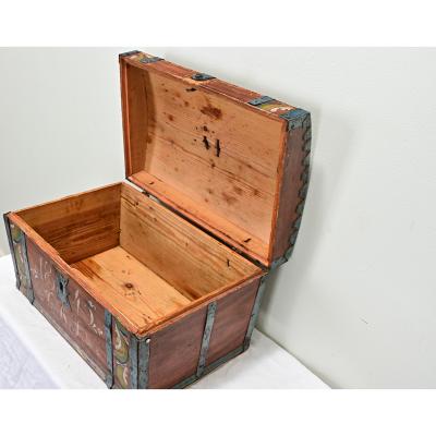19th Century Painted Pine Marriage Trunk