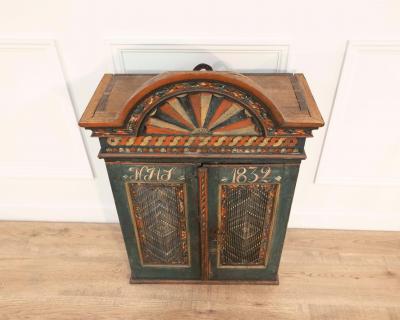 19th Century Painted Sk ne Wall Cabinet with Reeded Doors Sweden