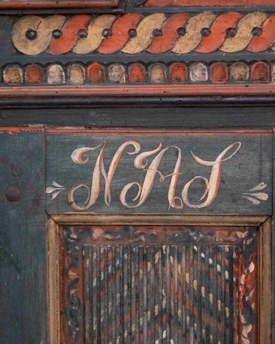 19th Century Painted Sk ne Wall Cabinet with Reeded Doors Sweden