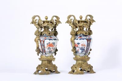 19th Century Pair Gilt Bronze Mounted Imari Porcelain Vases
