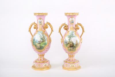 19th Century Pair Gilt Porcelain Decorative Urns Vases