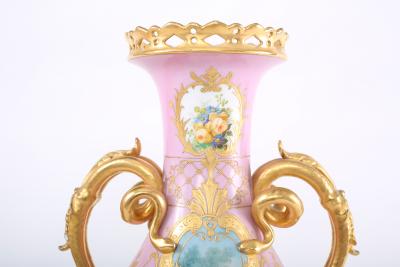 19th Century Pair Gilt Porcelain Decorative Urns Vases