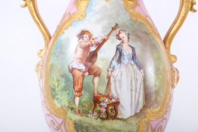 19th Century Pair Gilt Porcelain Decorative Urns Vases