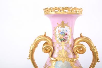 19th Century Pair Gilt Porcelain Decorative Urns Vases