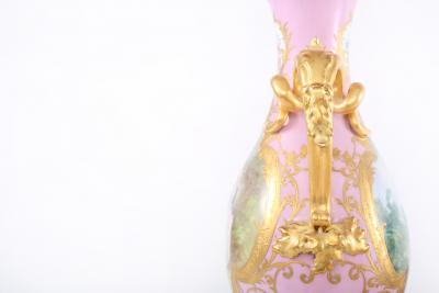 19th Century Pair Gilt Porcelain Decorative Urns Vases