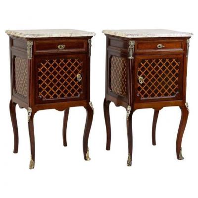 19th Century Pair Of Transitional Nightstands Side Tables France ca 1870