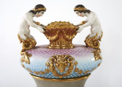 19th Century Pair Porcelain Vases Urns a Pair