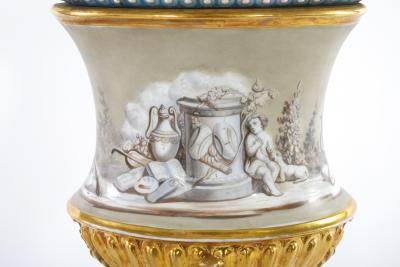 19th Century Pair Porcelain Vases Urns a Pair