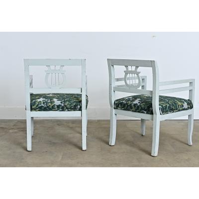 19th Century Pair of Biedermeier Painted Armchairs in New Upholstery