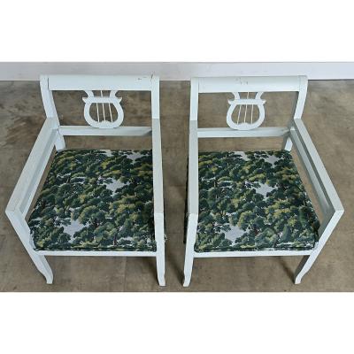 19th Century Pair of Biedermeier Painted Armchairs in New Upholstery
