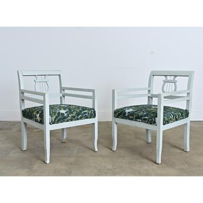 19th Century Pair of Biedermeier Painted Armchairs in New Upholstery