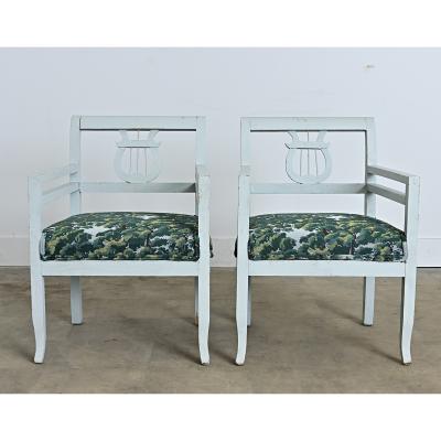 19th Century Pair of Biedermeier Painted Armchairs in New Upholstery