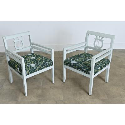 19th Century Pair of Biedermeier Painted Armchairs in New Upholstery