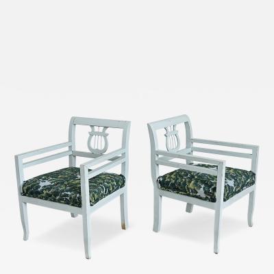 19th Century Pair of Biedermeier Painted Armchairs in New Upholstery