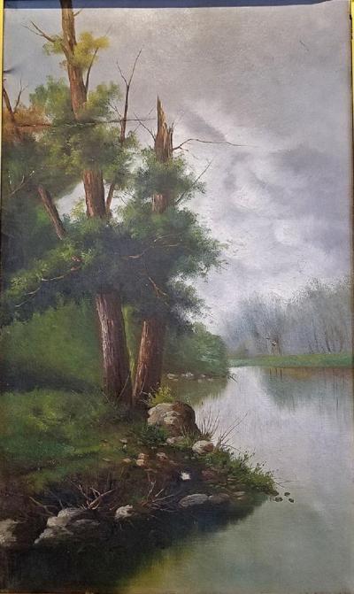 19th Century Pair of British Oils on Canvas of River and Forest Scenes